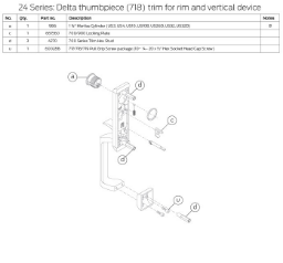 24 Series Delta thumbpiece (718) trim for rim and vertical device